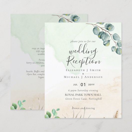 Budget Eucalyptus Groene Huwelijks RECEPTIE Feest (Voorkant / Achterkant)