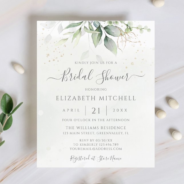 Budget Eucalyptus laat een Bridal Shower-uitnodigi (Creator heeft geüpload)