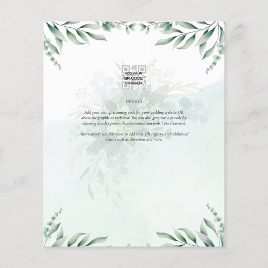 Budget Eucalyptus laat Greenery Wedding QR CODE Flyer (Achterkant)
