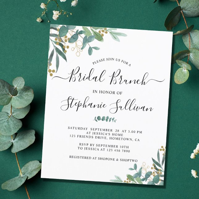 Budget Eucalyptus Leaves Bridal Brunch Invitation (Creator heeft geüpload)