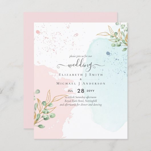 BUDGET Eucalyptus or bleu rose Feuille Mariage (Devant / Derrière)