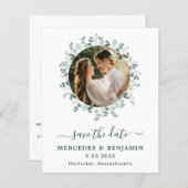 Budget Eucalyptus Photo QR Code Save the Date (Voorkant / Achterkant)