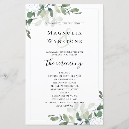 BUDGET Eucalyptus Programme de mariage vert (Devant)