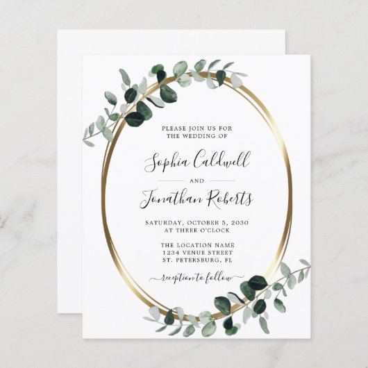 Budget Eucalyptus QR Code RSVP Weduwuitnodiging (Voorkant / Achterkant)