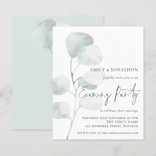 Budget Eucalyptus QR Wedding Evening Party Uitnodi (Voorkant / Achterkant)