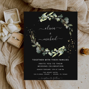 Budget Eucalyptus Rustic Black Wedding Uitnodiging Flyer
