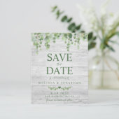 Budget Eucalyptus Rustic Enregistrer La Date Carte (Debout devant)