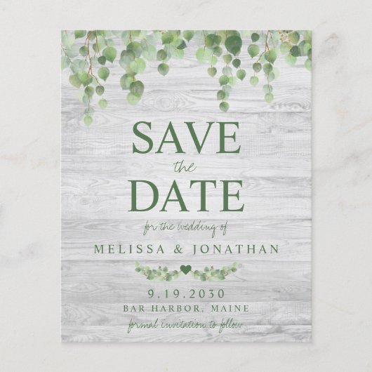 Budget Eucalyptus Rustic Enregistrer La Date Carte (Devant)