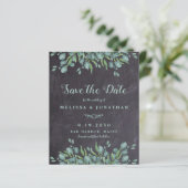 Budget Eucalyptus Rustic Enregistrer La Date Carte (Debout devant)