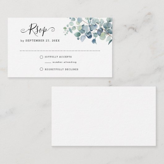 BUDGET Eucalyptus Sage Green RSVP Lente Huwelijk Notitiekaartje (Voorkant / Achterkant)