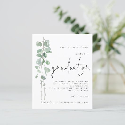 Budget Eucalyptus Script 2024 Afstuderen Invite (Staand voorkant)