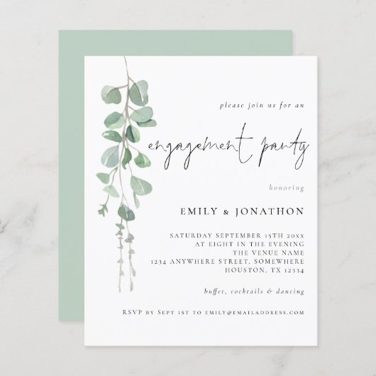 Budget Eucalyptus Script Engagement Party nodigt u (Voorkant / Achterkant)