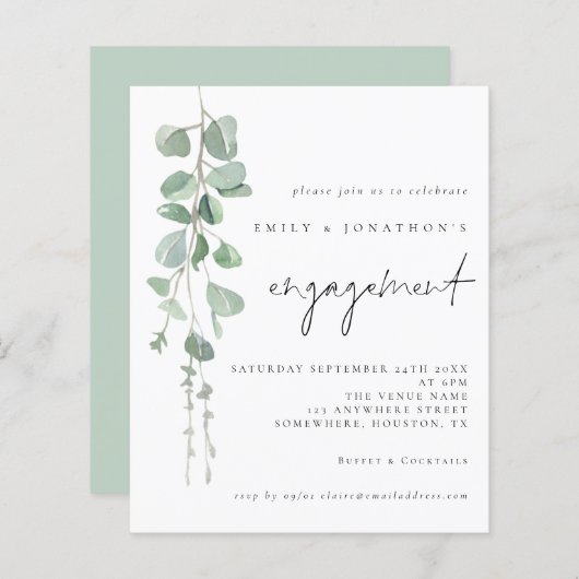 Budget Eucalyptus Script Engagement Party nodigt u (Voorkant / Achterkant)