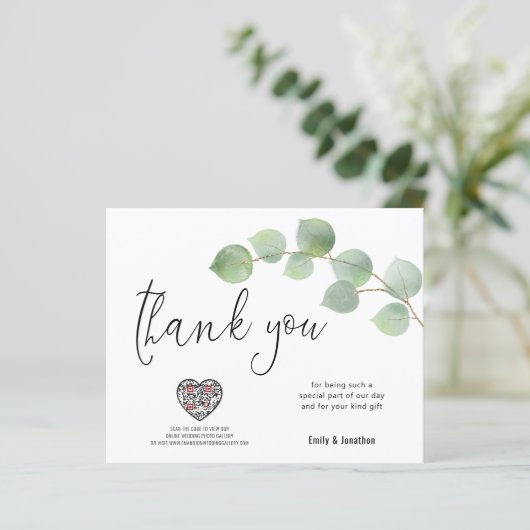 Budget Eucalyptus Script Foto QR Code Hartelijk da (Staand voorkant)