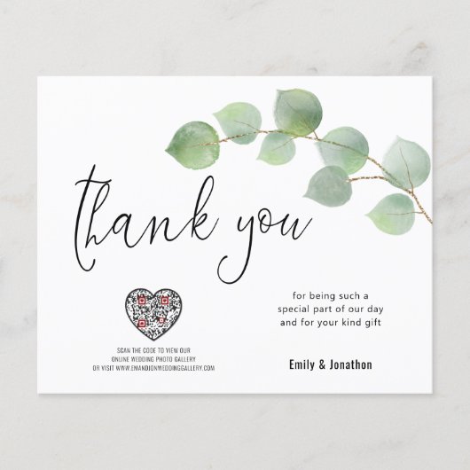 Budget Eucalyptus Script Foto QR Code Hartelijk da (Voorkant)