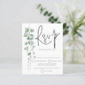 Budget Eucalyptus Script Weddenschap RSVP (Staand voorkant)