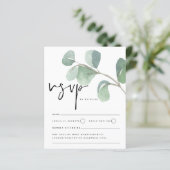 Budget Eucalyptus Script Weddenschap RSVP-behuizin (Staand voorkant)