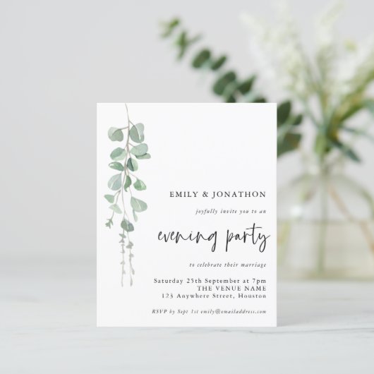 Budget Eucalyptus Script Wedding Evening Party (Staand voorkant)