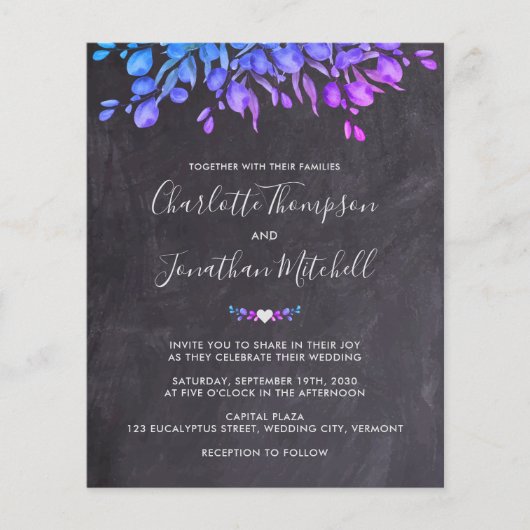 Budget Eucalyptus Slate Botanical Wedding Invite (Voorkant)