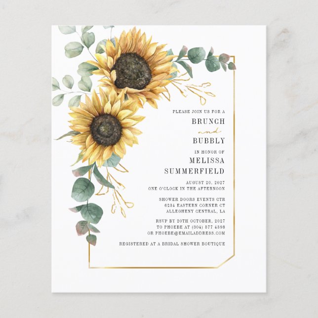 Budget Eucalyptus Sunflower Floral Brunch Bubble (Voorkant)