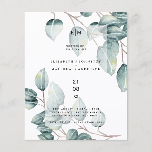 Budget Eucalyptus Vert Feuilles Mariage Invite (Devant)