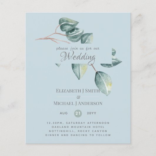 Budget Eucalyptus Vert Feuilles Mariage Invite (Devant)