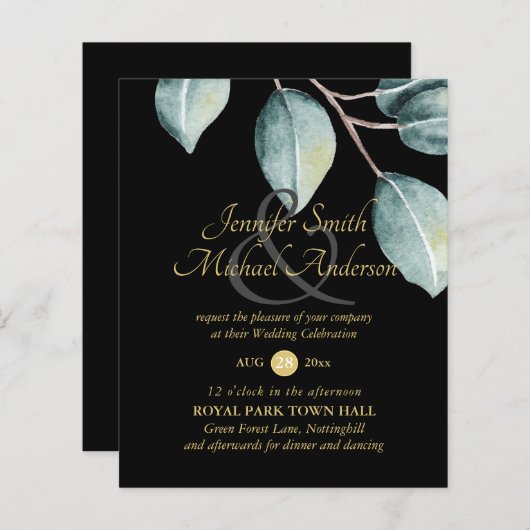 Budget Eucalyptus Vert Feuilles Mariage Invite (Devant / Derrière)