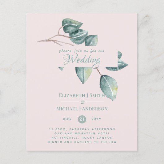 Budget Eucalyptus Vert Feuilles Mariage Invite (Devant)