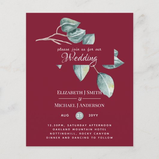 Budget Eucalyptus Vert Feuilles Mariage Invite (Devant)