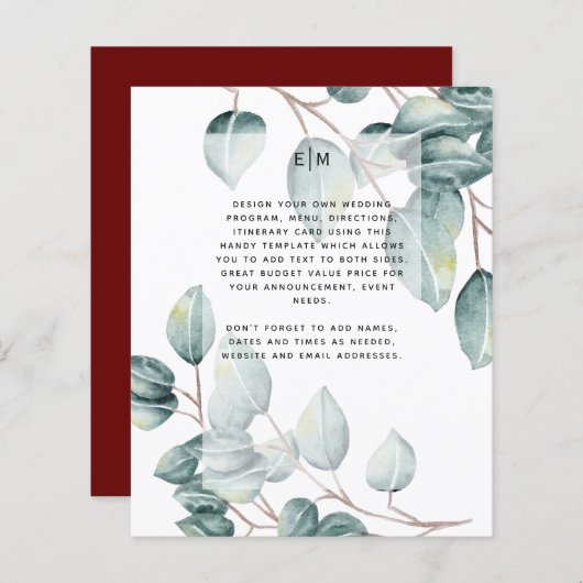 Budget Eucalyptus Vert Feuilles Mariage Invite (Devant / Derrière)