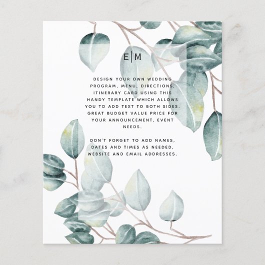 Budget Eucalyptus Vert Feuilles Mariage Invite (Devant)