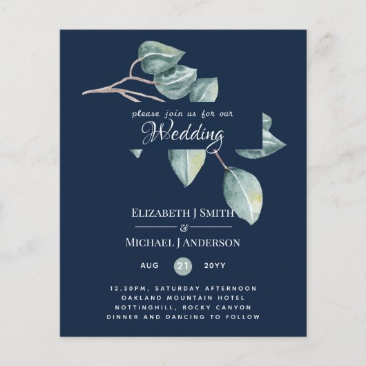Budget Eucalyptus Vert Feuilles Mariage Invite (Devant)