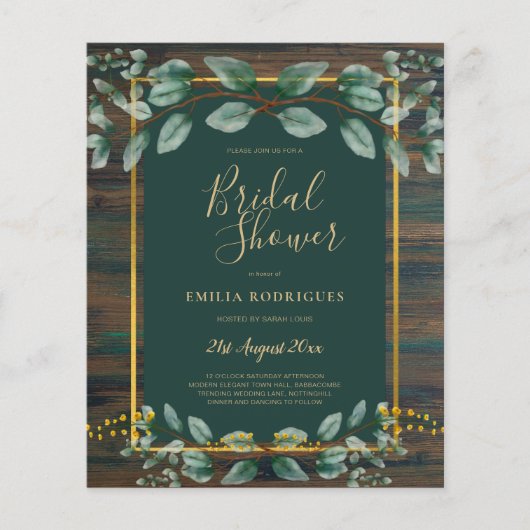 BUDGET Eucalyptus VRIJGEZELLENFEEST Greenery Gold  Flyer (Voorkant)