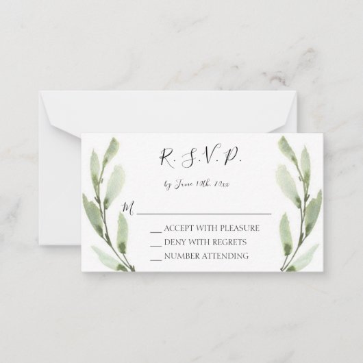 Budget Eucalyptus Waterverf Moderne RSVP-kaarten Notitiekaartje (Voorkant)