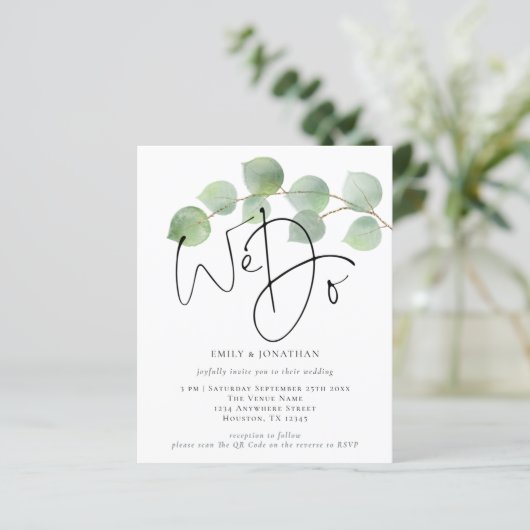 Budget Eucalyptus We Do QR Code Wedding Invitation (Staand voorkant)