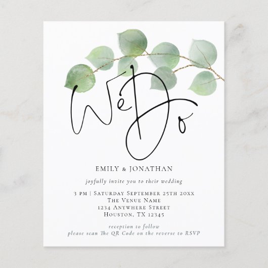 Budget Eucalyptus We Do QR Code Wedding Invitation (Voorkant)