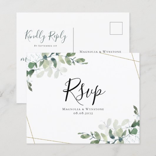 Budget Eucalyptus Weddenschap RSVP Briefkaart (Voorkant / Achterkant)