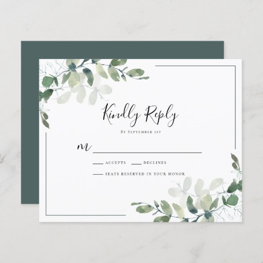 Budget Eucalyptus Wedding RSVP Response Kaart (Voorkant / Achterkant)