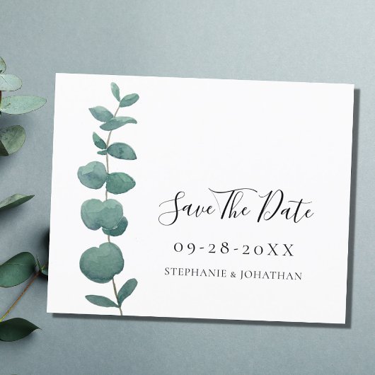 Budget Eucalyptus Wedding Save the Date Kaart