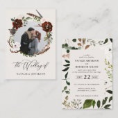 budget faire-part de mariage feuillage rustique (Devant / Derrière)