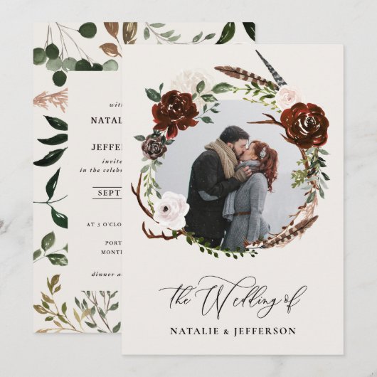 budget faire-part de mariage feuillage rustique (Devant / Derrière)