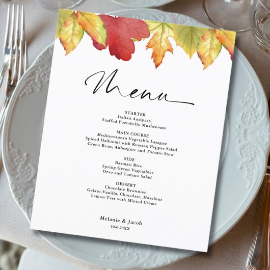 Budget Fall Leaves Wedding Menu