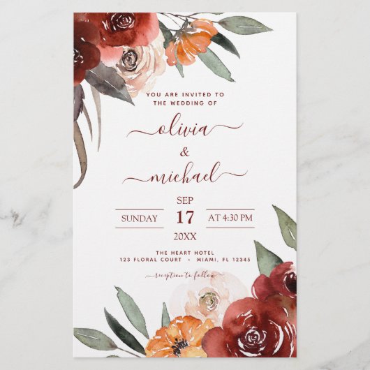 Budget Fall Wedding Burgundy Floral (Voorkant)