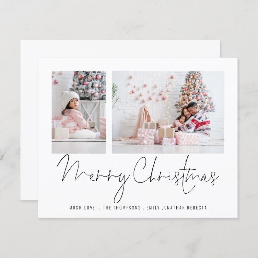 Budget Famille 2 Photos Script Joyeux Noël Carte (Devant / Derrière)