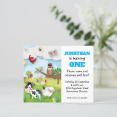 Budget Farm Animals Boy First Birthday Uitnodiging (Staand voorkant)
