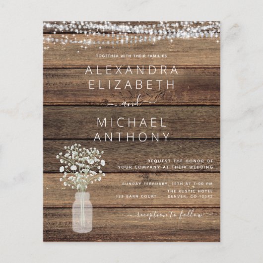 Budget Farmhouse Baby's Breath Wedding Invitation Flyer (Voorkant)