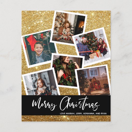 Budget Faux Gold Glitter Multi Photo Kerstmis Flyer (Voorkant)