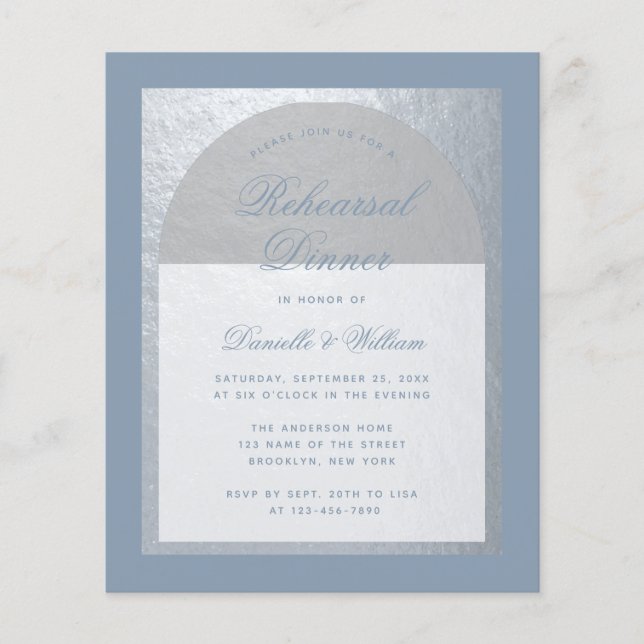 Budget Faux Silver Dusty Blue Rehearsal Dinner (Voorkant)