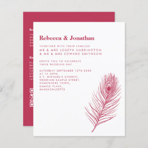 Budget Feather Magenta Pink Wedding Uitnodiging