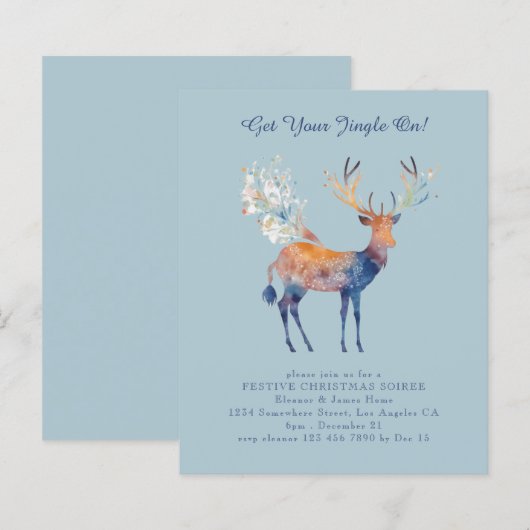Budget Feestelijke Rendier Kerstfeest Uitnodigen (Voorkant / Achterkant)